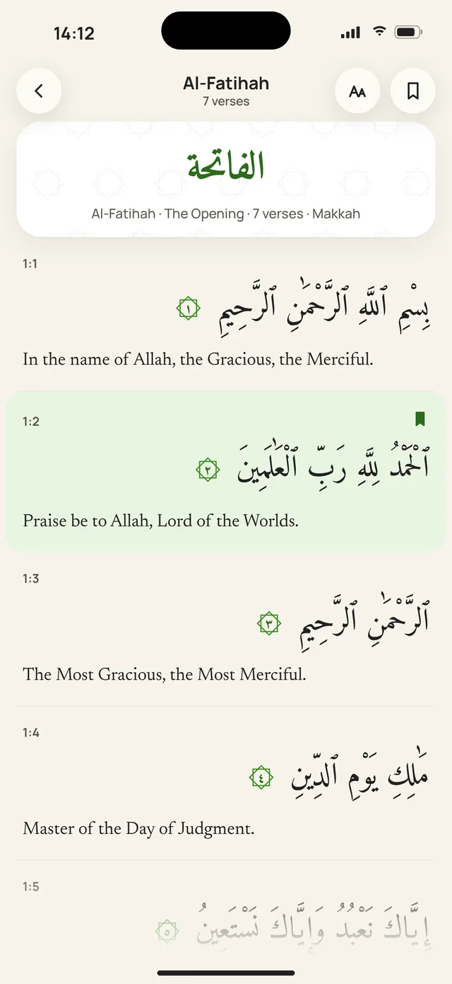 Qur’an reader: Al-Fatiha in Arabic with translation