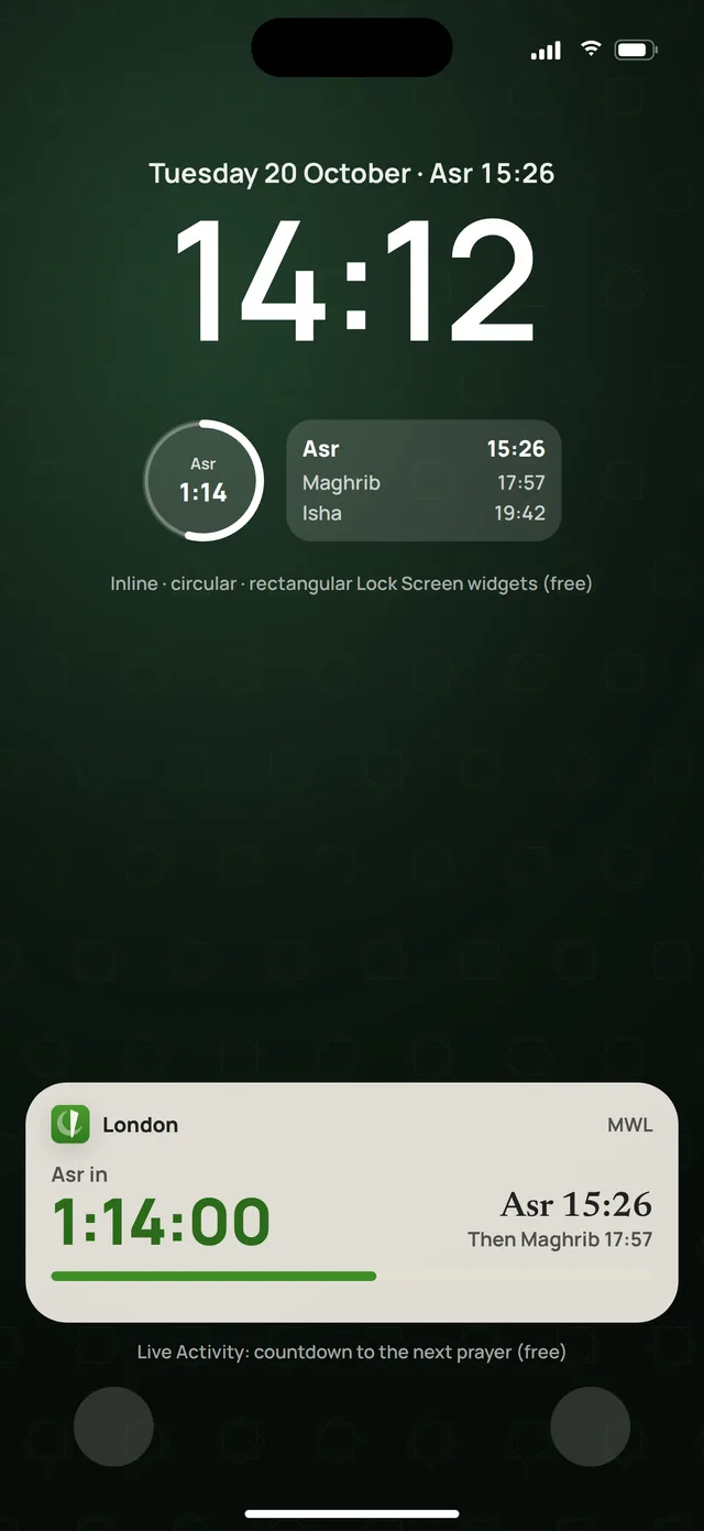 Lock Screen widgets with the next prayer