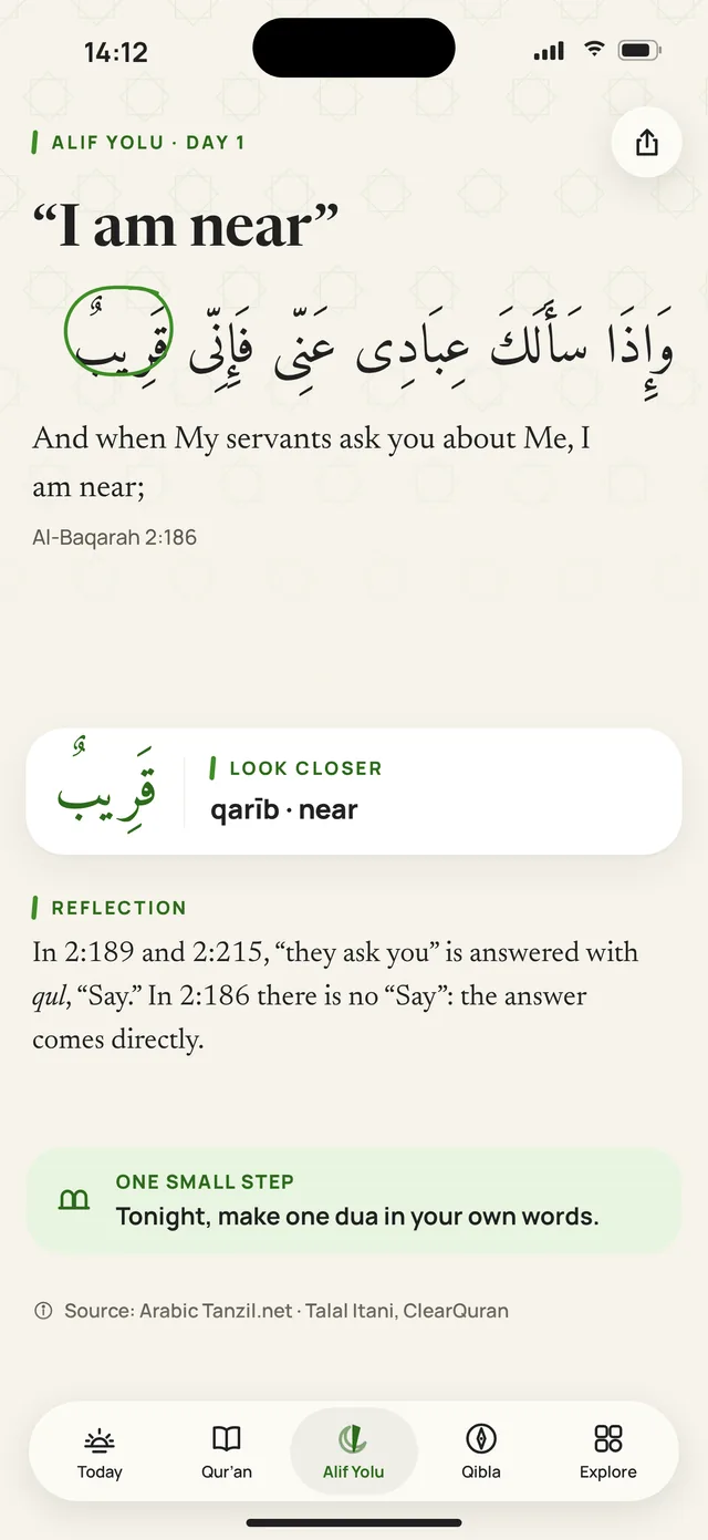 Alif Yolu day 1: a verse with one word circled